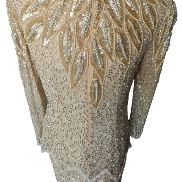 Vtg Designer He-Ro Beaded  Sequined champagne Silk Old Money 2-Piece Set sz 2 - Picture 9 of 16